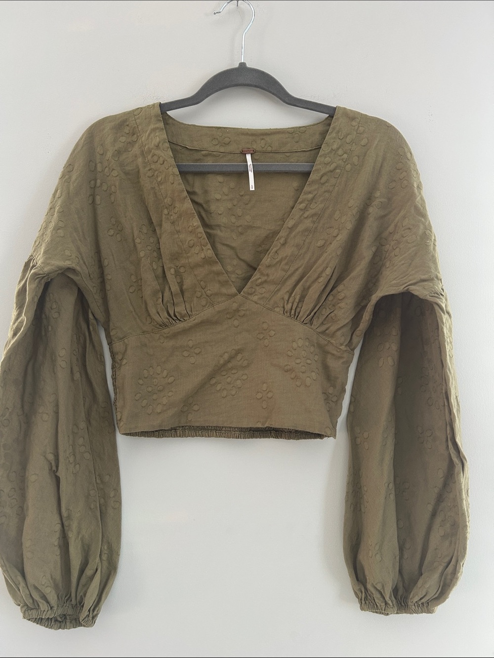 Free People Olive Green Cropped V-Neck Blouse